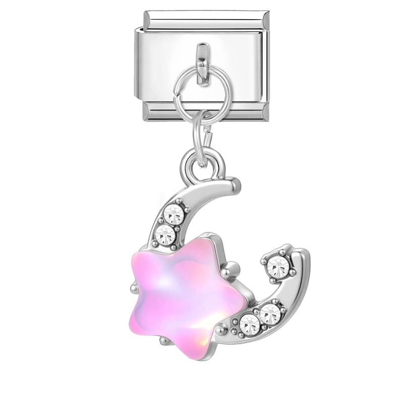 Fashion Crystal Heart Star Flower Moon Tassel Chain Pendant Italian Charm Link Fit 9mm Bracelet Stainless Steel Women DIY Making