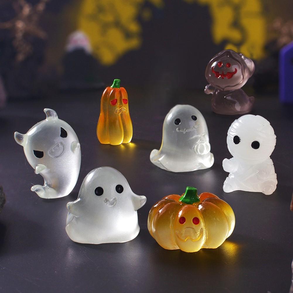 Resin Glow in the Dark Halloween Miniature Ornaments Set 17 Pieces for Spooky Tabletop Terrariums and Holiday Decor