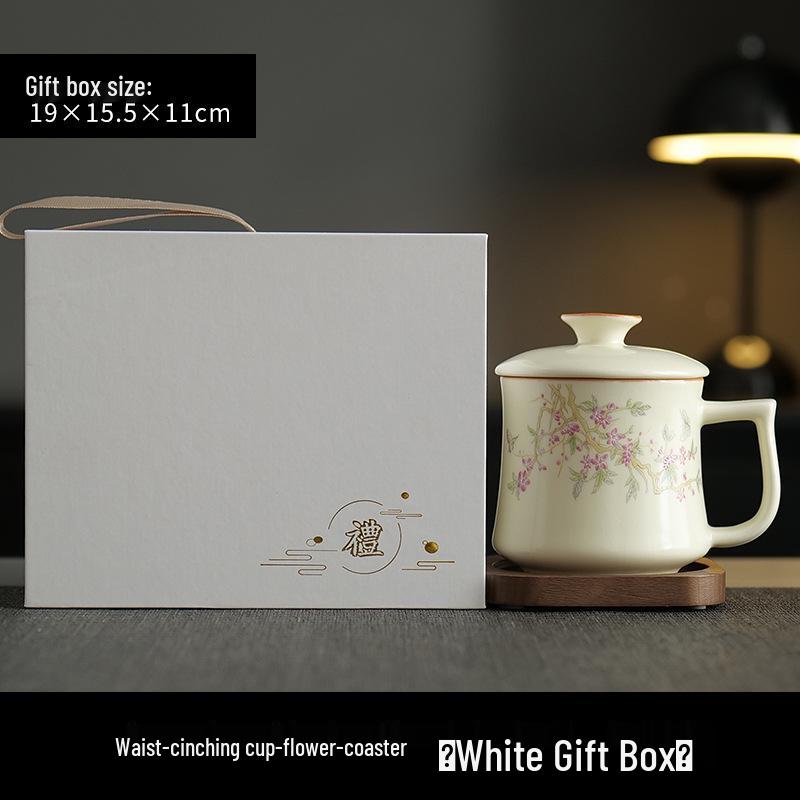 Ru Ware Pink Peach Ceramic Tea Mug with Lid