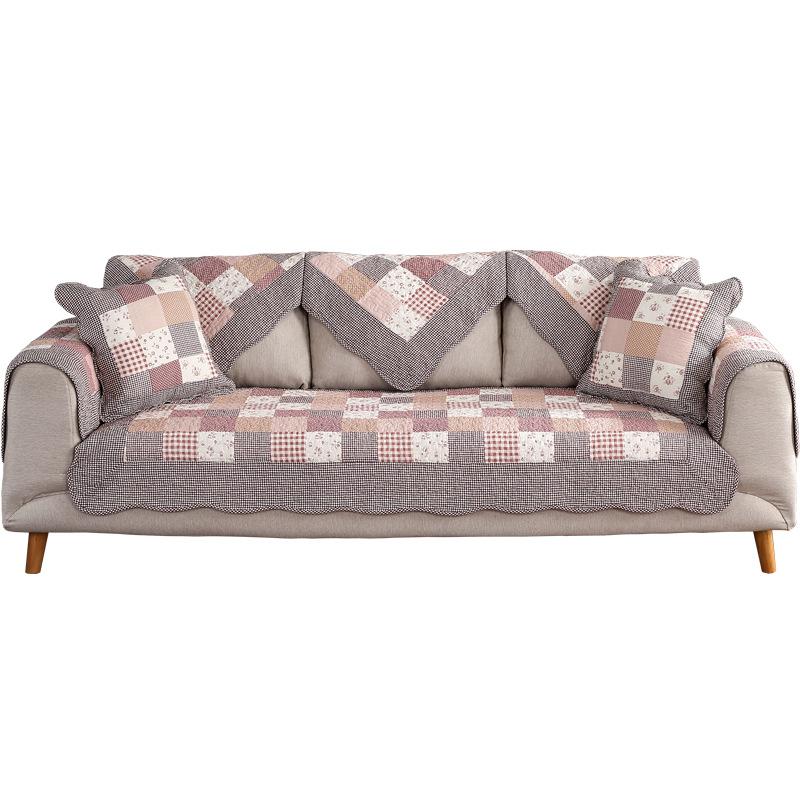 Cotton Block Quilted Washed Sofa Cushion Pastoral Stitching Soft Towel Slipcover for Living Room Decor