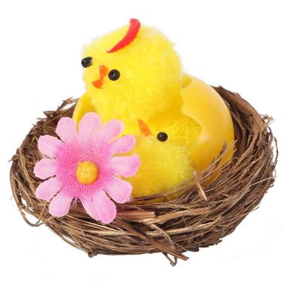 Decorative Easter Figurine: Hen with Chick In Nest - 5.5 CM Yellow