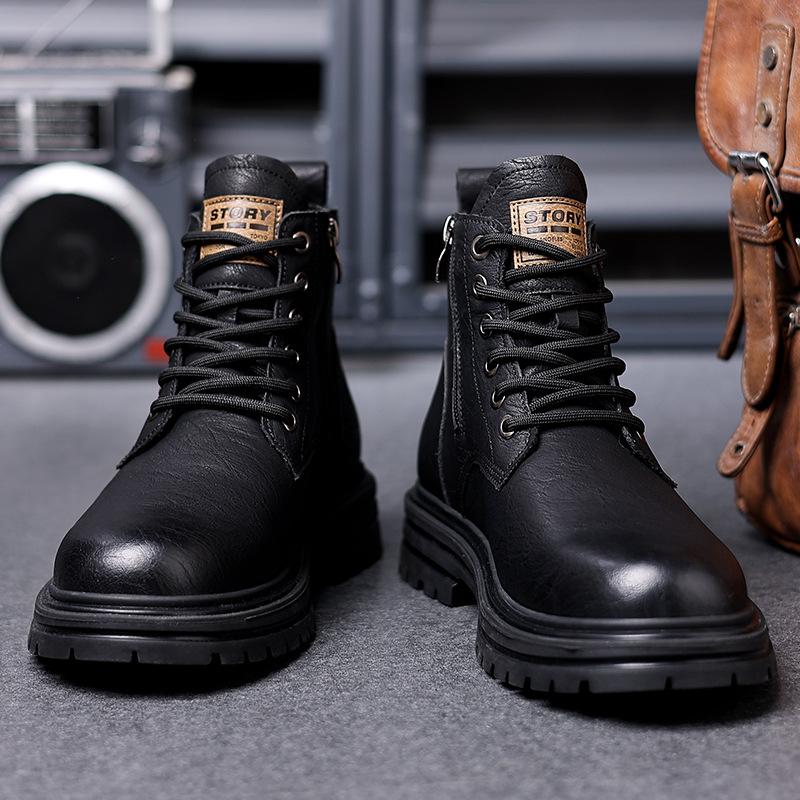 Winter cotton boots Martin boots men's retro style high-top cotton shoes men's velvet leather shoes warm snow boots