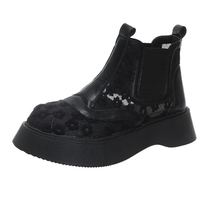 2024 New Spring and Autumn Fashion Women's Boots Short High Quality Round Toe Square Heel Mesh Breathable Women's Boots