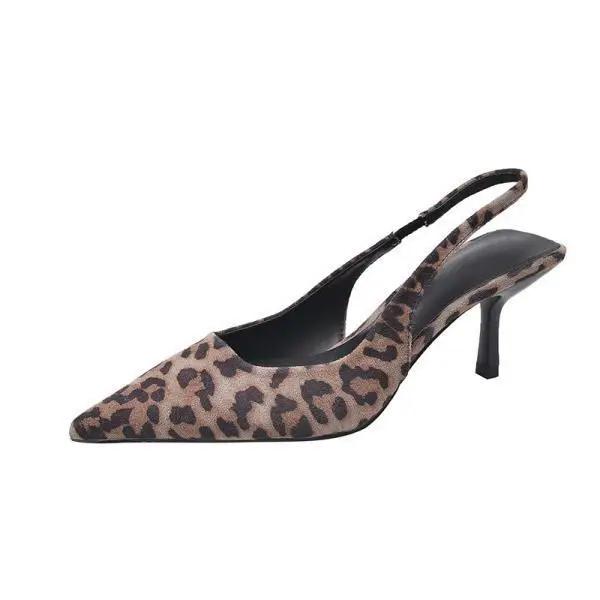 

Female Sandal Leopard Print Shoes All-Match High Heels 2025 Summer Girls Spring Stiletto Low Comfort Fashion High-heeled Beige 42