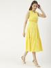 Moomaya Solid Cotton Sleeveless Dress, V-Neck Smocked Waist Tiered Midi
