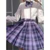 Grid Shaped High Waisted A- line Skirt Plaid High Waist Preppy Style A- line Skirt