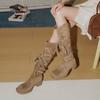 Fashion Lace Up Women's Mid Heels Long Boots Designer Retro Suede Shoes Designer Chunky Winter Shoes 2025 New Fashion Pumps Cool Boots