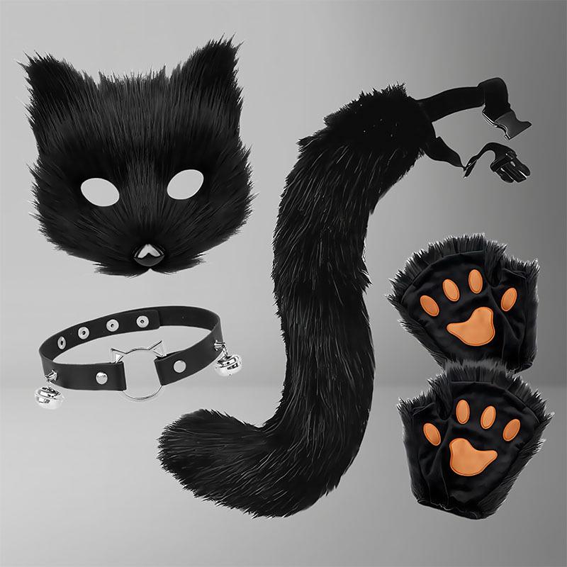 Fox Ear & Tail Halloween Cosplay Set with Paws - Handmade Plush Animal Mask