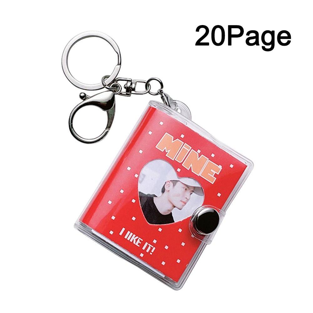 

20 Pockets Photos Holder PVC Keychain Mini Album New Mini Photo Albums Red-transparent