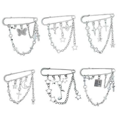 Korean Star Chain Brooch for Women Men Suit Decoration Tassels Chain Safety Pin Handbag Shoes Ornament Jewelry Accessory