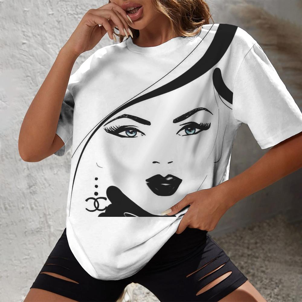 2024 Summer Street Casual And Comfortable Daily Women's Top Minimalist Hand Drawn Portrait Print O-neck Short Sleeved T-shirt