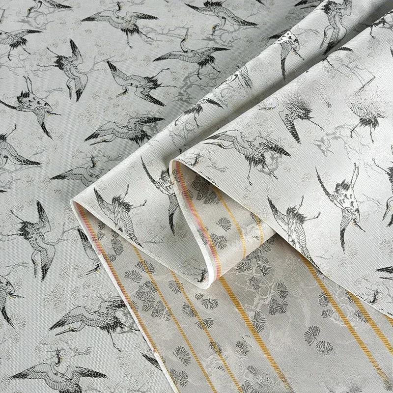 

50x148 см китайская парча с изображением журавля-феи жаккардовая ткань пальто жилет юбка мягкая не мнется дизайнерская ткань для одежды 50x148cm
