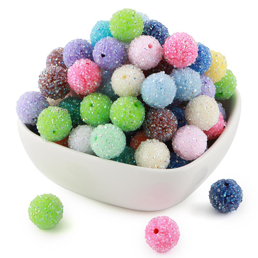 15Pcs 16MM Resin  Round Acrylic Beads Sugar Sand Pasting Process Fashion For Jewelry Making DIY Handmade Bracelets Accessories