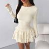 European and American New Women's Clothing Autumn and Winter Solid Color Slim-Fitting Elegant Long-Sleeved Dress for Women with a High-End Feel