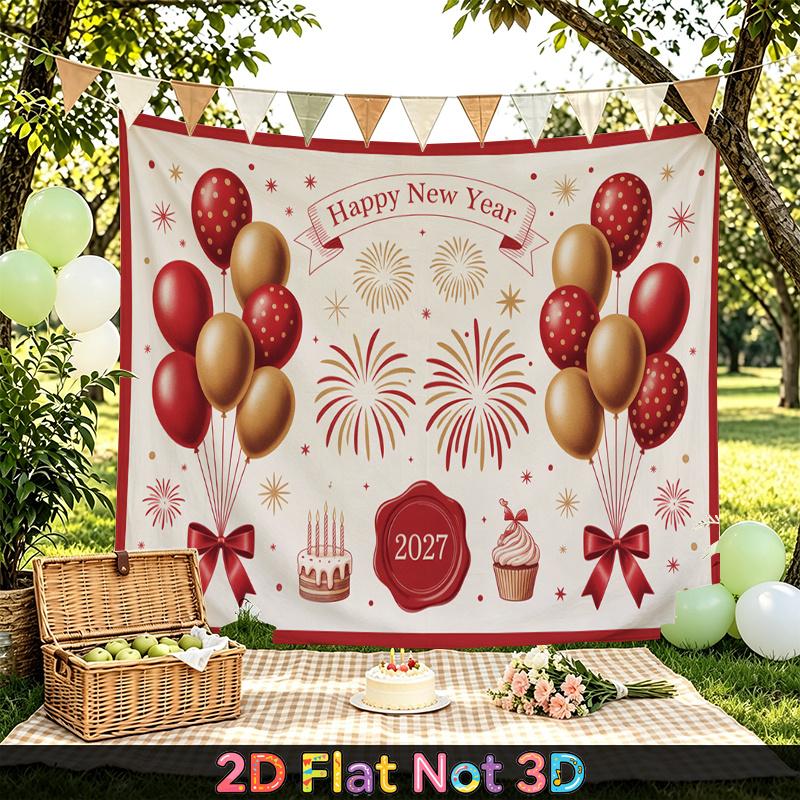 Party Backdrop New Year Fireworks Balloon Cake Flat Weddings Birthdays Showers Balloons Photo Background Decor Front Door Decor