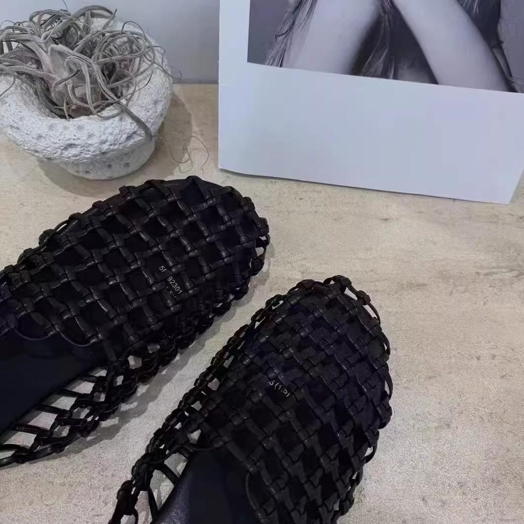 Sheepskin version~ hand-woven mesh breathable hollow fishing net flat bottom bag head half slippers women's summer wear Muller shoes
