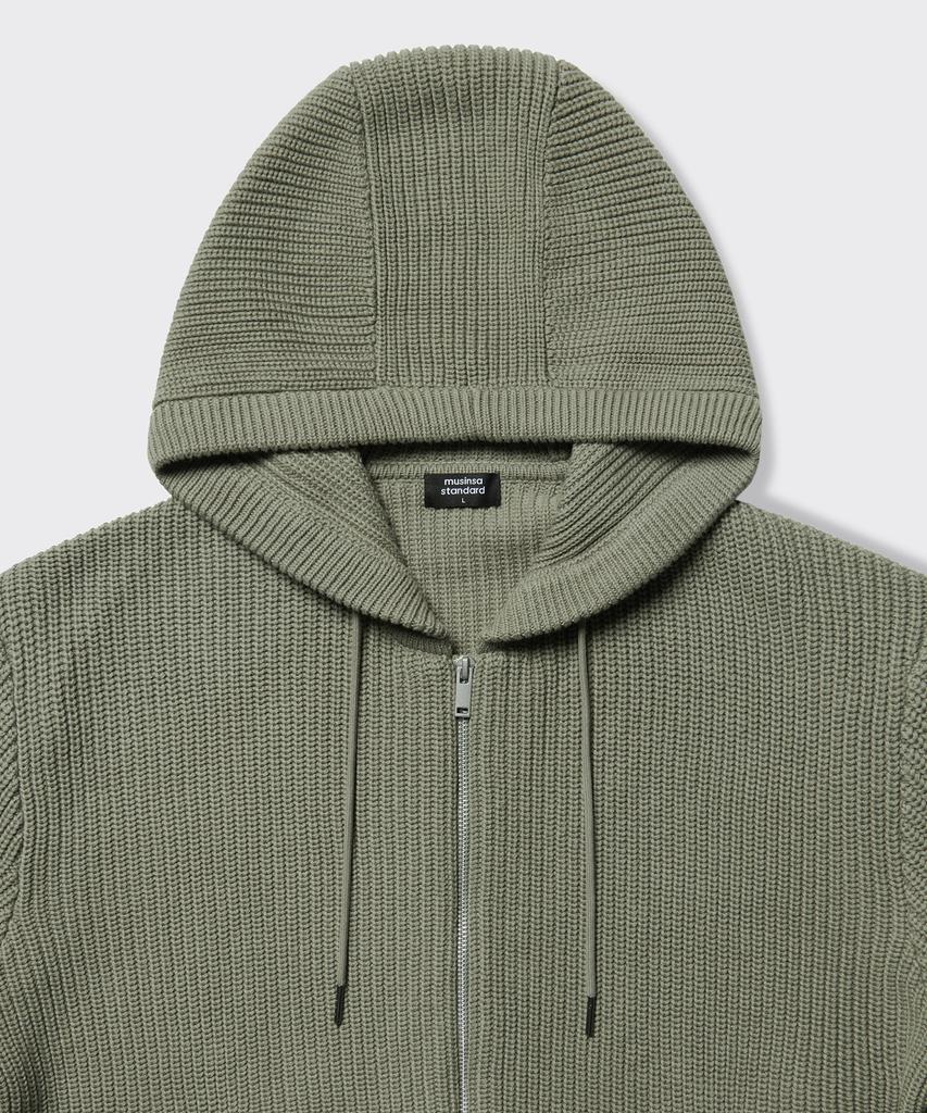 MUSINSA STANDARD Ribbed Knit Hooded Zip-Up [Sage]