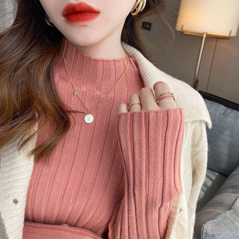Half Turtleneck Sweater for Women Casual Warm Pullover and Slim Solid-color Knitted Sweater for Autumn and Winter
