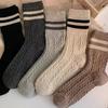 1 Pair Women Socks Ribbed Cuffs Twist Textures Sweat-absorbent Elastic Socks Autumn Winter Mid-tube Thick Warm Socks