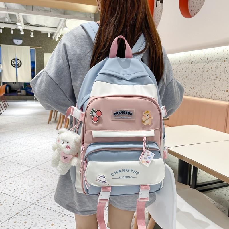 Color Fashionable Blocked Letter Print Student Casual Backpack For School