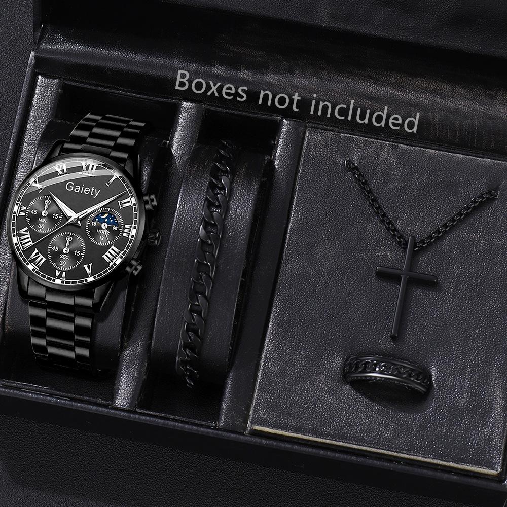 Men's Watch Casual Business Glass Quartz Watch Three-eye Calendar Fully Automatic Movement Watch Watch Large Dial Luminous
