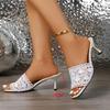 Fashion Lace High Heels Sandals for Women 2025 Summer Lightweight Comfortable Slippers Woman Plus Size Thin Heeled Square Toe Slippers