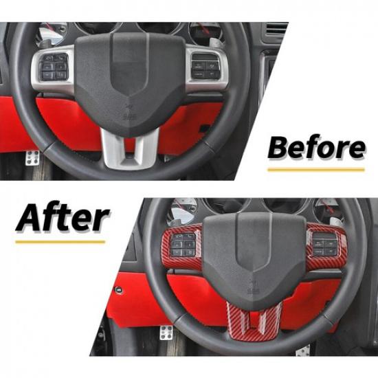 Red Carbon Steering Wheel Decor Cover Trim for Dodge Charger Challenger 2009-14
