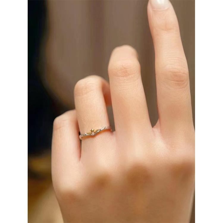 Trendy Personalized 925 Sterling Silver Star Love Couple Rings - Fashionable, Versatile, and Stylish Finger Jewelry Adjustable