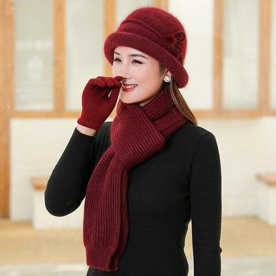Fleece warmer gestrickter Kaninchenfellhut Damen Herbst und Winter Kälte Handschuhe Schal Beckenhut Tide ältere