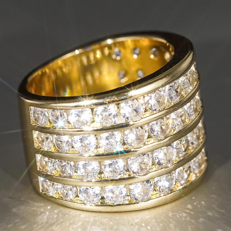 Huitan Multi-layers Design Women Gold Color Wedding Party Accessories Inlaid Shiny Round CZ Luxury Engagement Lady Jewelry Gift