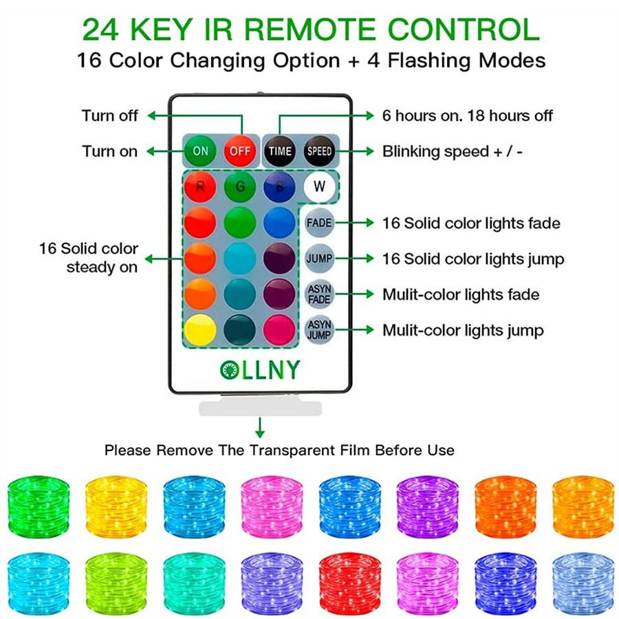 100/200 RGB LED Rope Lights USB Operated 16 Colors Changing RGB Fairy Rope String Light with Remote for Balcony Tree Patio Decor