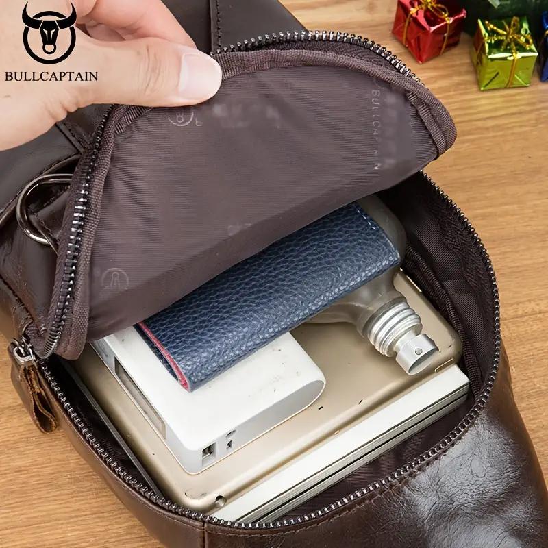 BULLCAPTAIN Brusttasche aus echtem Leder, große Kapazität, lässige Umhängetasche, modische multifunktionale Messenger-Tasche, Handytasche