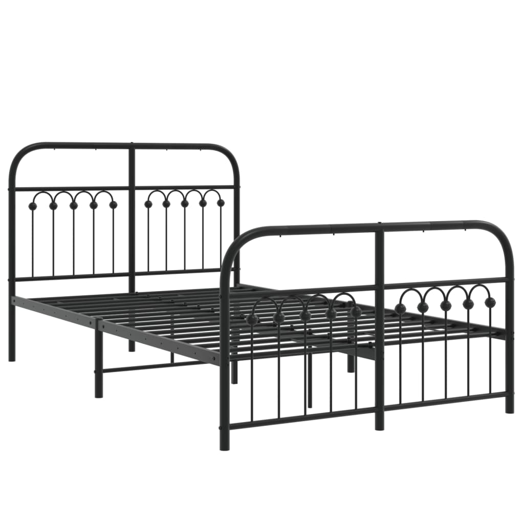 Metal Bed Frame with Headboard and Footboard Black 120 x 190 cm