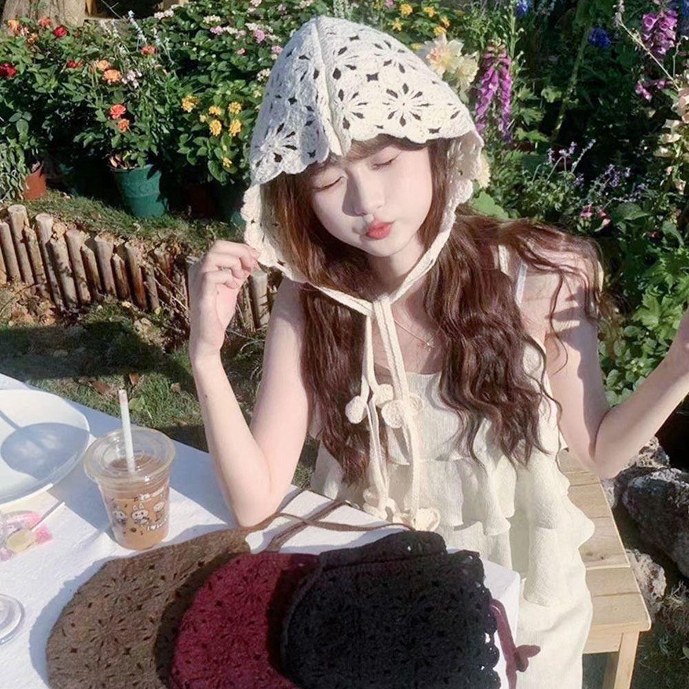 Bohemian Beret Cap Hand-knitted Knitted Hat Fashion Summer Flower Hat  for Women