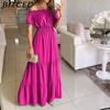 BITCED Long Dress with Open Back and Elastic Waist Popular Bohemian Style with Open Shoulders