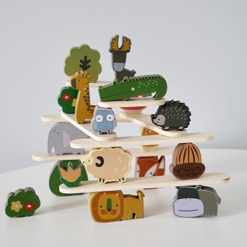 Wooden Animal Balance Stacking Blocks - Early Education Toy for Kids