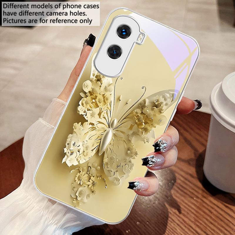 Green Flower Butterfly For Honor 30 50 50SE 70 Pro 90 200 200Pro Magic 4 5 7 Lite X9c Smart X50i Plus X9 X30 Glass Phone Case