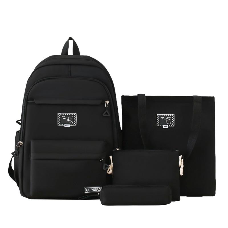 New Schoolbag Simple Solid Color Backpack for Girls Campus Students Four Piece Schoolbag Fashionable Travel Backpack