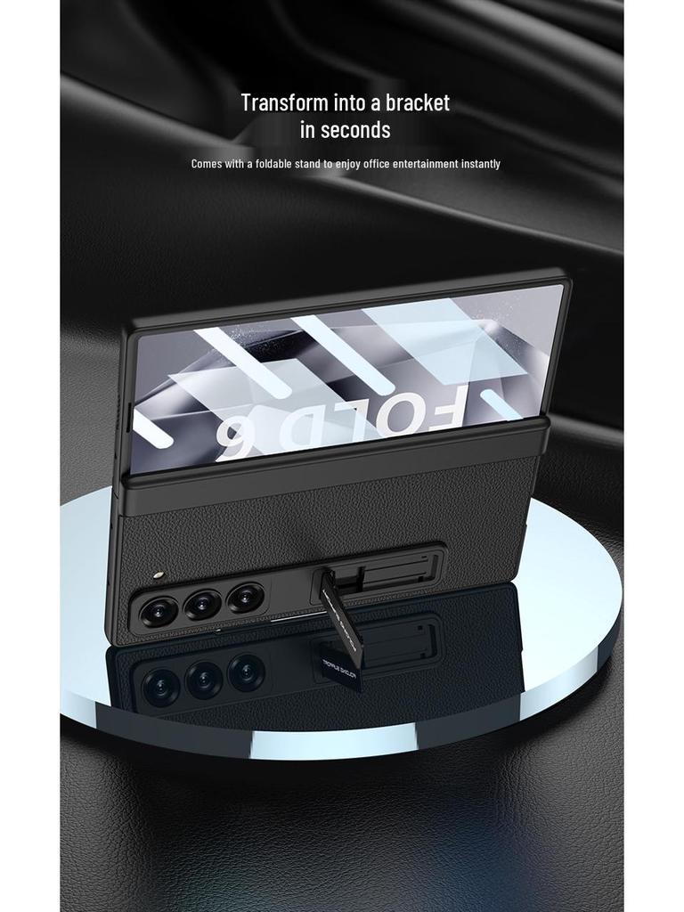 Samsung Z Fold6 Case: Plain Leather, Magnetic Hinge, Integrated Screen Protector, Creative Cross-Border Design