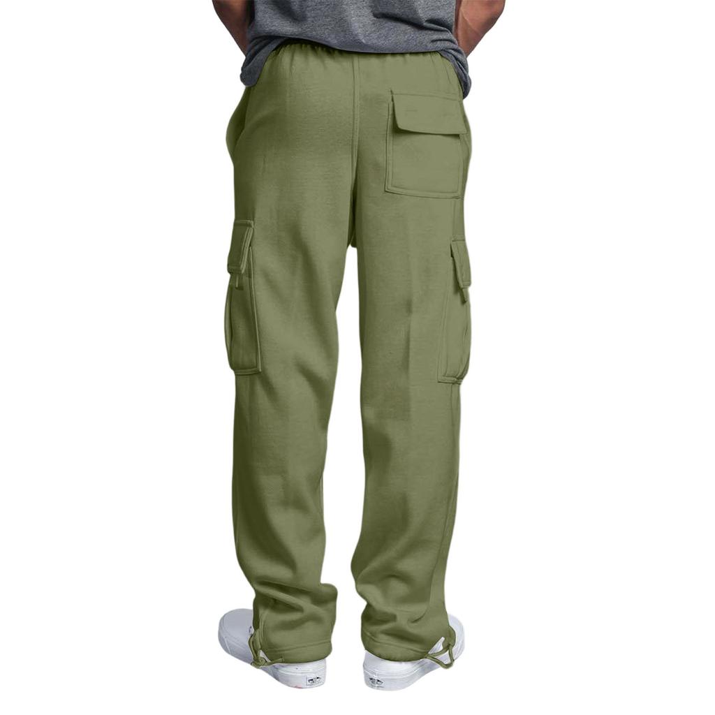 Men's Casual Multi Pocket Cargo Pants Loose Fit Workwear Trousers with Drawstring Waist and Adjustable Cuffs for Everyday Use