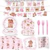 Pink Denim Birthday Party Decoration Tableware Plate Cup Napkin Tablecloth Laqi For Baby Shower