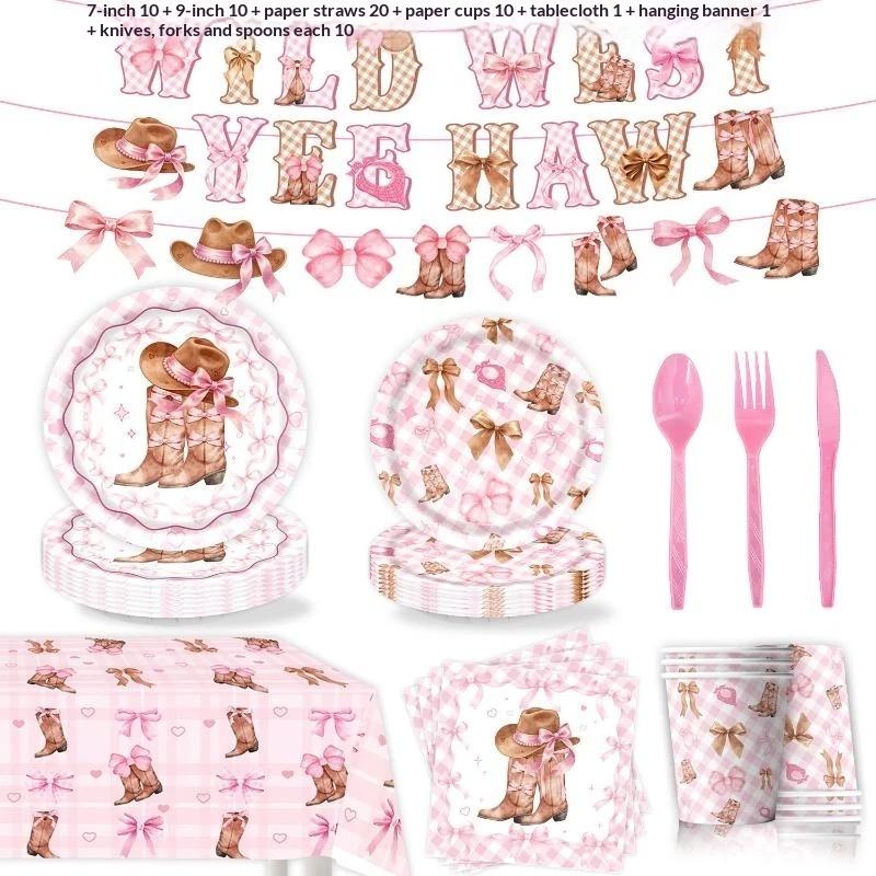 Pink Denim Birthday Party Decoration Tableware Plate Cup Napkin Tablecloth Laqi For Baby Shower