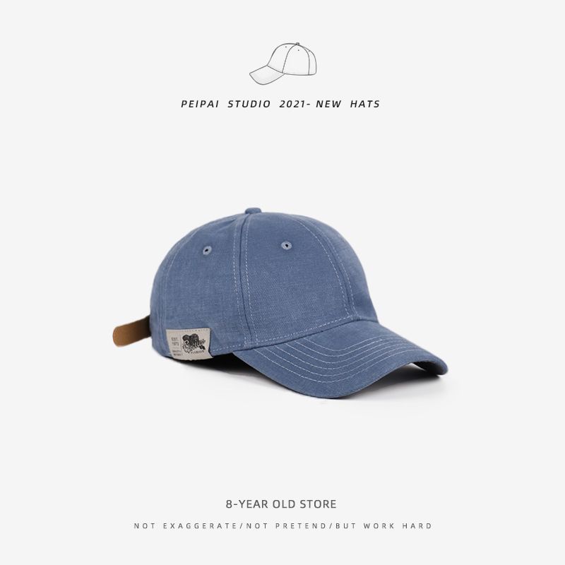 Hat Female Japanese-Style Retro Side Patch Pure Color Baseball Cap Minimalist Casual Spring and Summer Sun Hat Soft Peaked Cap Men