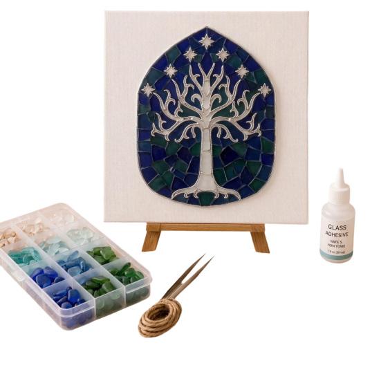 Stress Relief Creative Hobby DIY Mosaic Art Kit, Fantasy Circular Door Tile Craft Sea Glass Project Kit for Adults Beginners, Handmade Gift