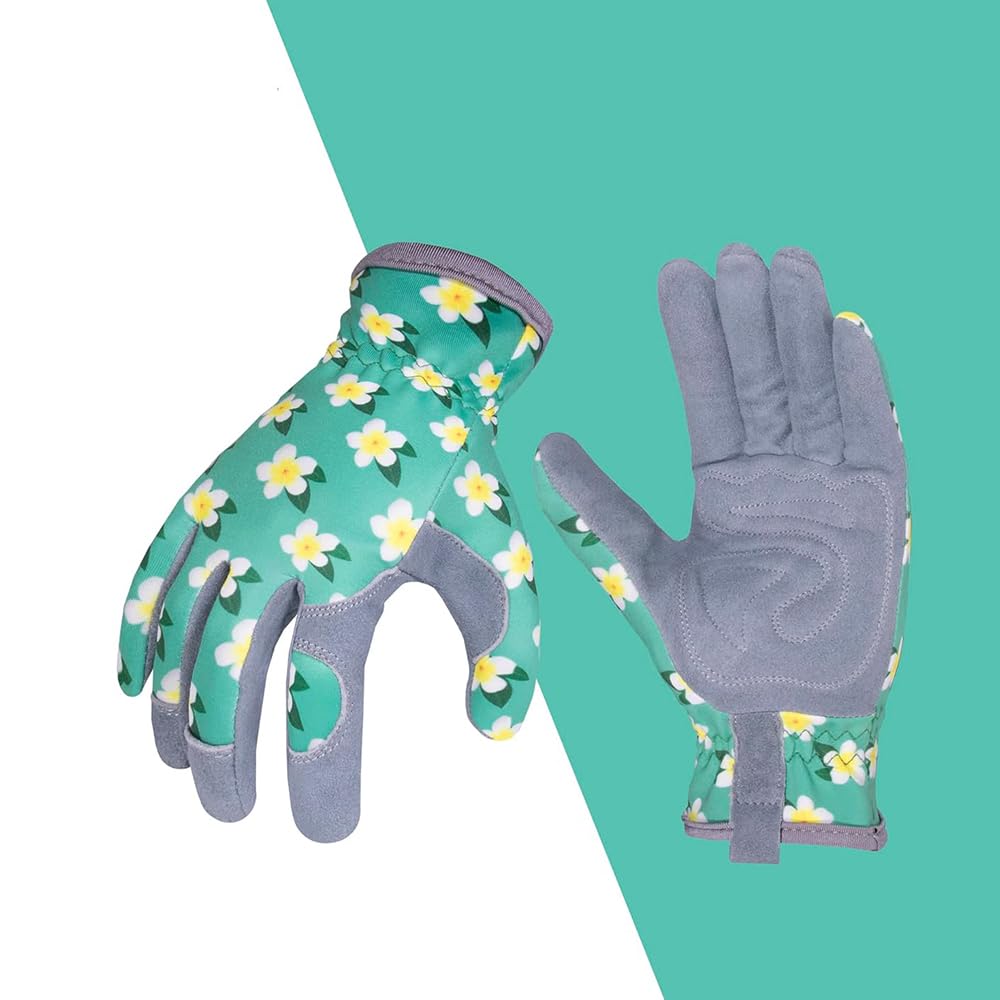 Fuhikama Gardening Floral Soft Synthetic for Farm and Splitting Firewood Gloves, Print, Thorn-Resistant, Breathable, Leather, Gardening, Work,