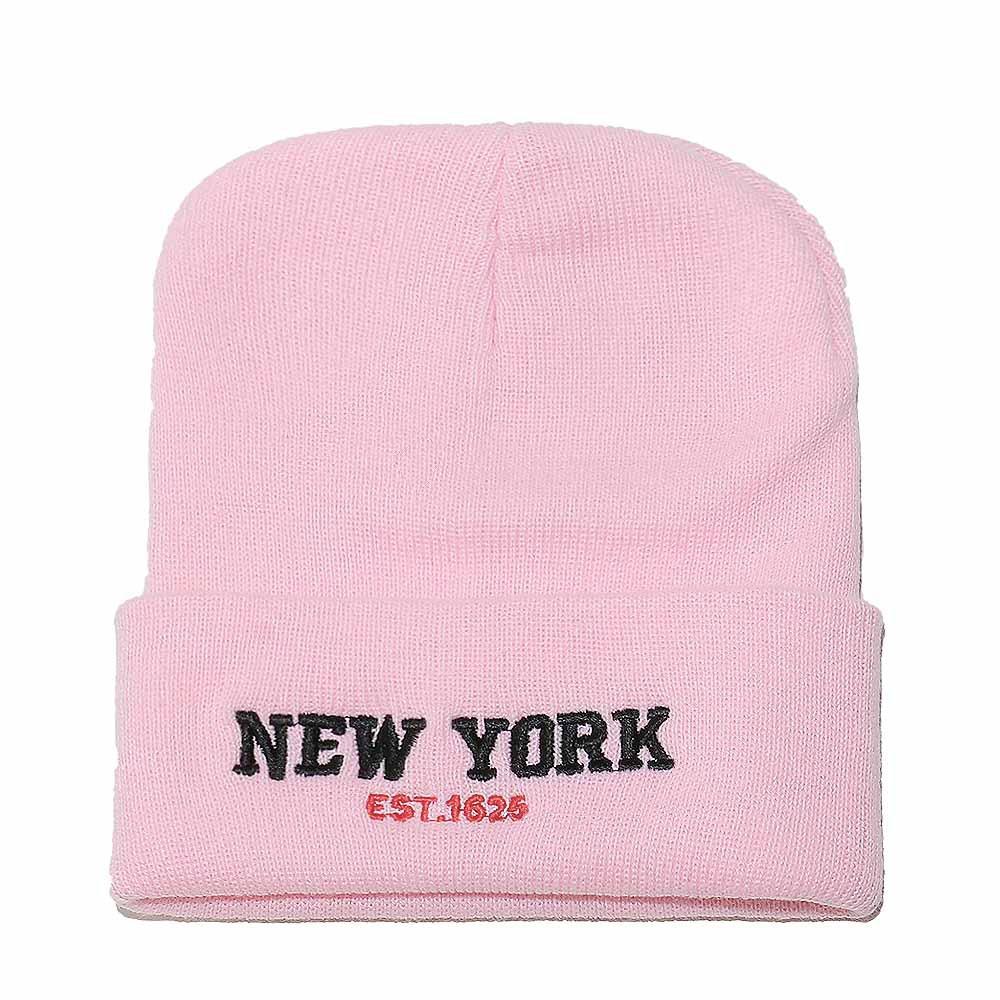 New York Letter Embroidered Knit Hat Versatile Beanie Wool Hat Outdoor Cycling Pullover Hat