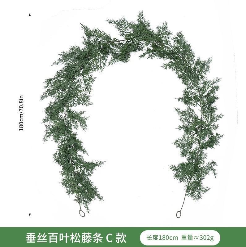 Artificial Pine Needle Dogtail Vine Wall Hanging Christmas Home Decor Fake Green Plants For Indoor Outdoor Mall Decoration