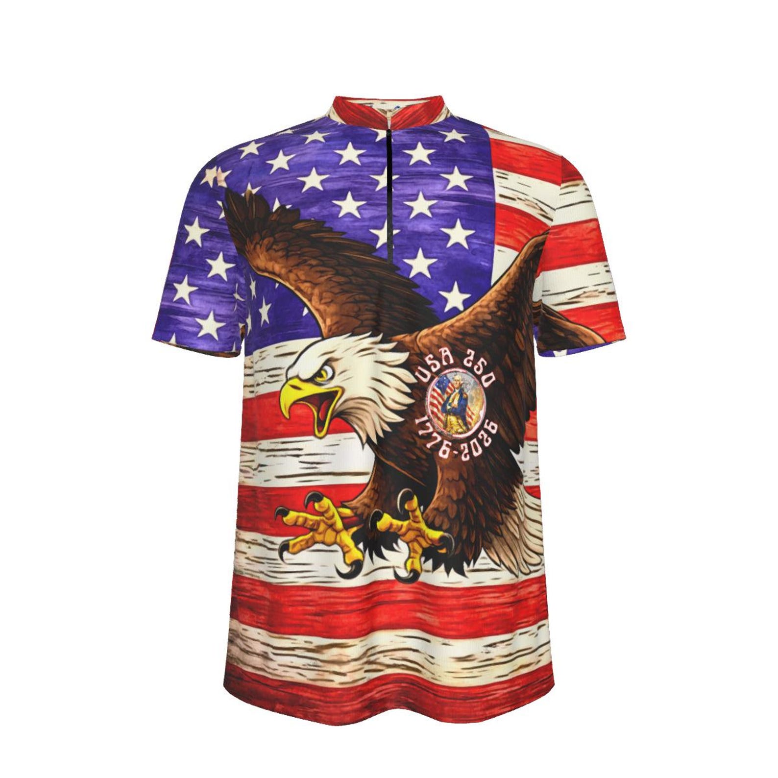 Freedom Eagle Zip Jersey – Patriotic All Over Print Fan Shirt S