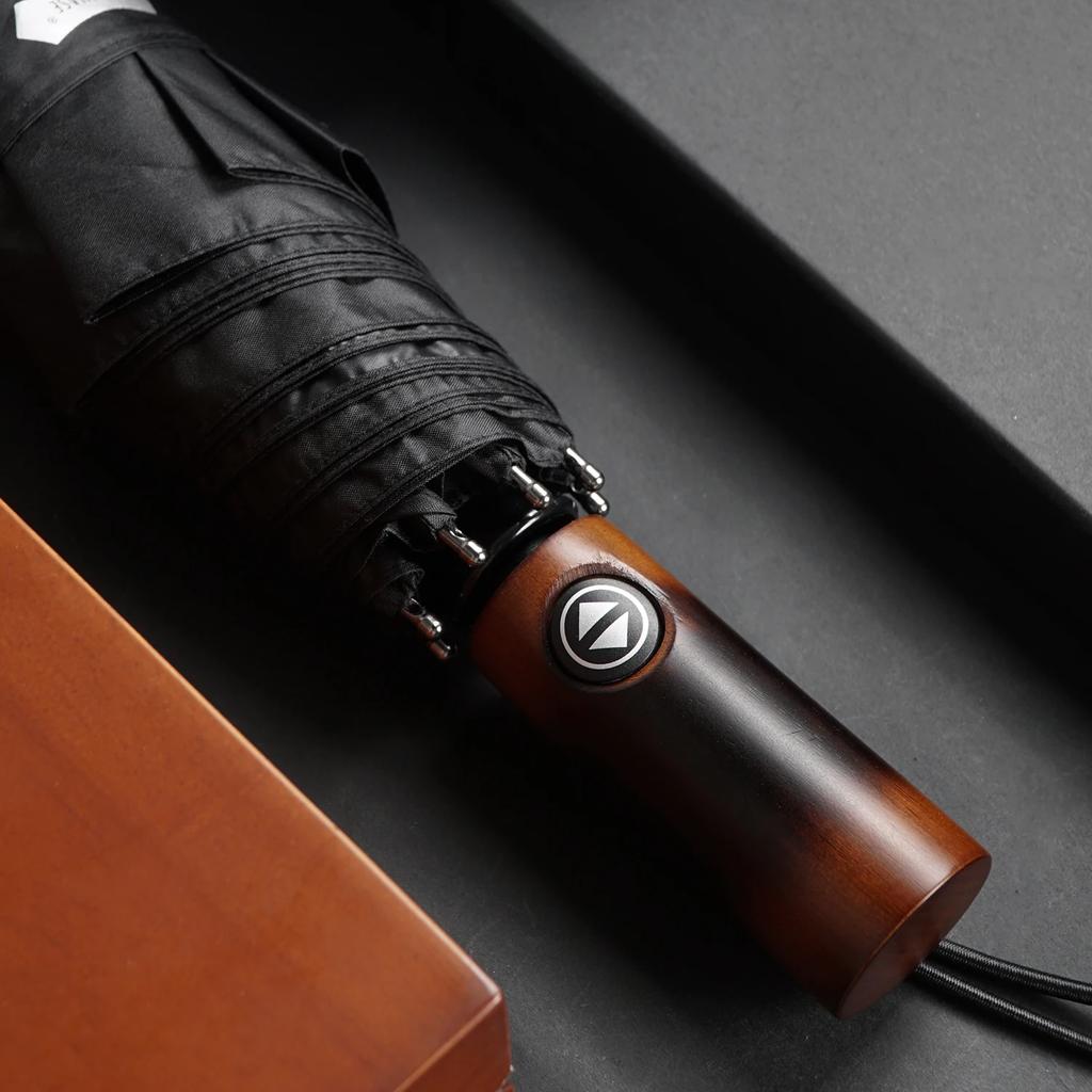 Wooden Automatic Umbrella for Men, Folding Large UV Umbrella Parasol, Sunshade Big Sun Umbrella Windproof, 8 Ribs,
