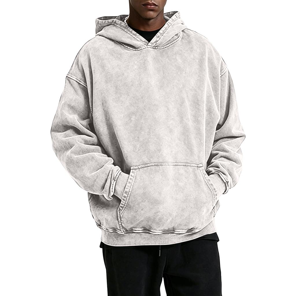 Men's Vintage Cotton Hoodie with Pockets - Casual Comfortable Pullover Sweatshirt for Everyday Wear